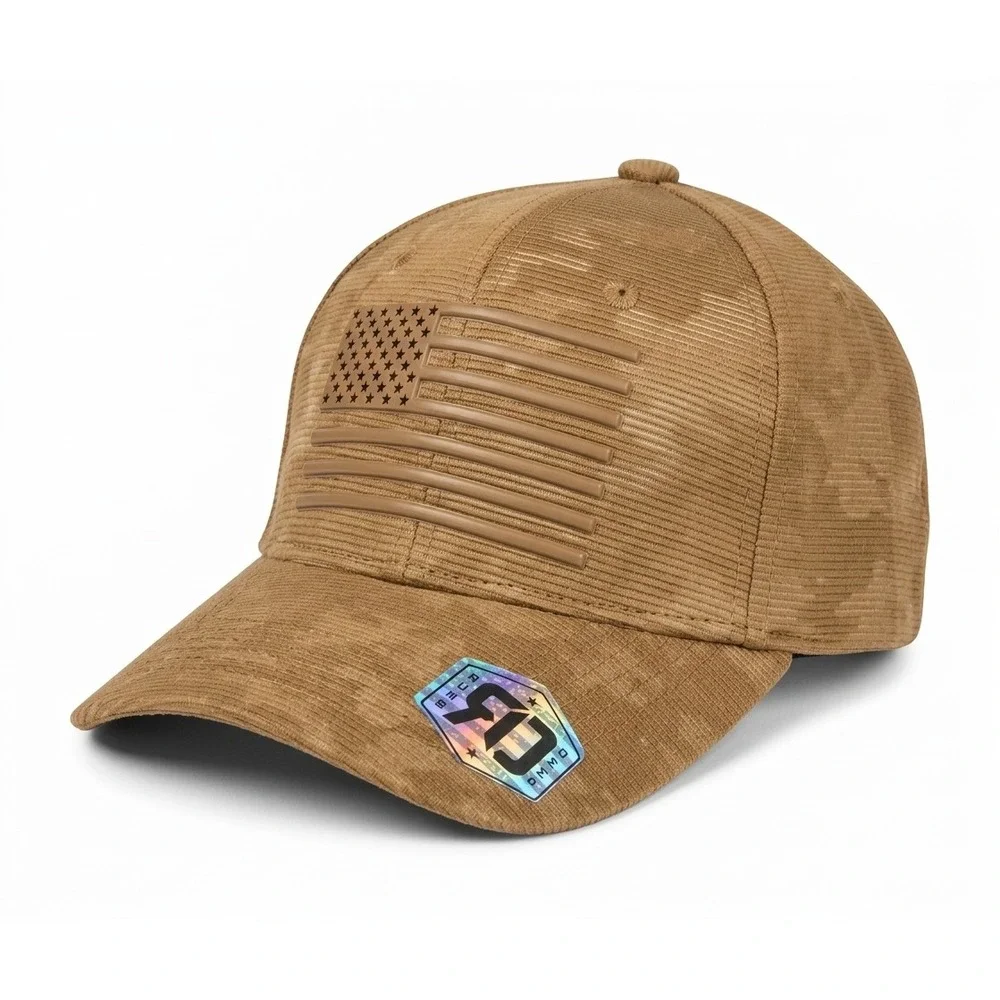Runs Deep Premium Tactical American Flag Sueded Snapback Cap Hat BRN Subtle Camo